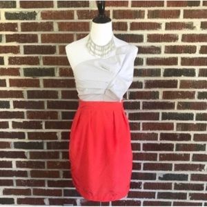 NWT Esley One Shoulder Gray and Red Orange Dress
